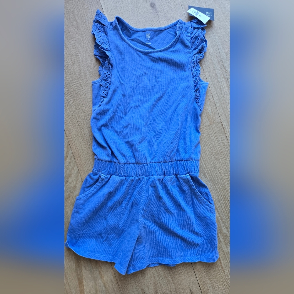 GAP Kids Washed Blue Lace-Trimmed Kids Romper